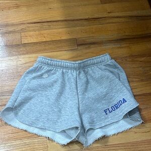Gray Athletic Women's Shorts with Blue Logo